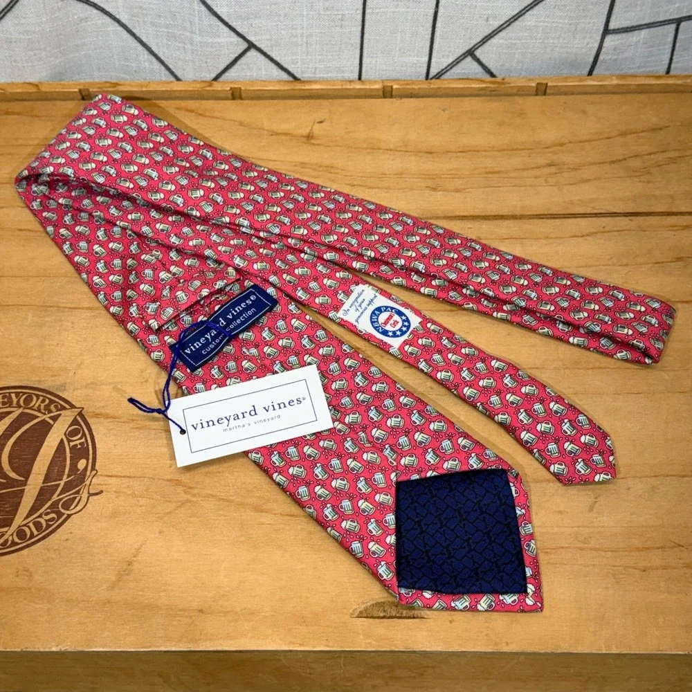 Vineyard Vines Mens Silk Tie Pink Beer Mugs‎ NBWA PAC Chairmans Circle USA Made